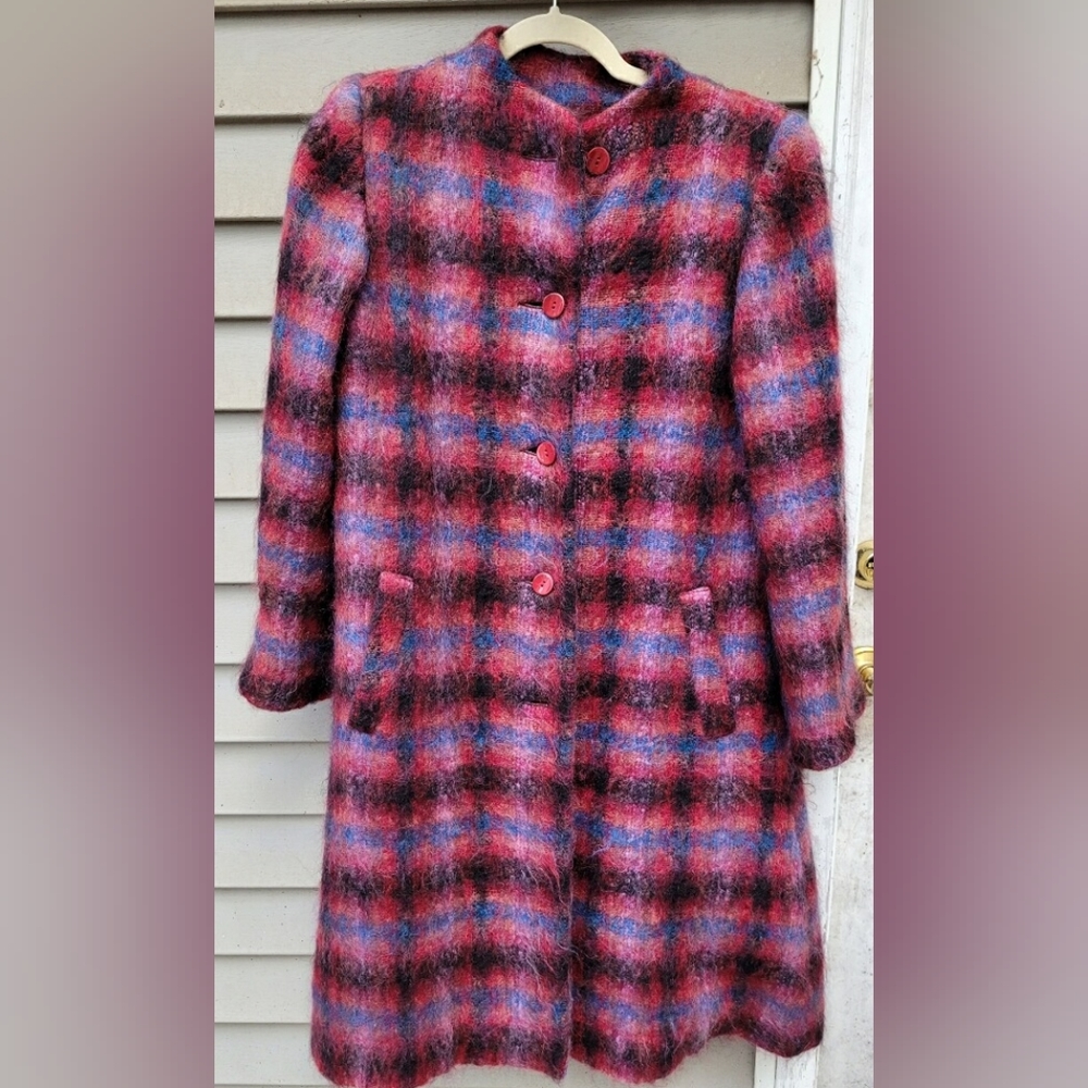 Unique jewel tone plaid mohair topper coat